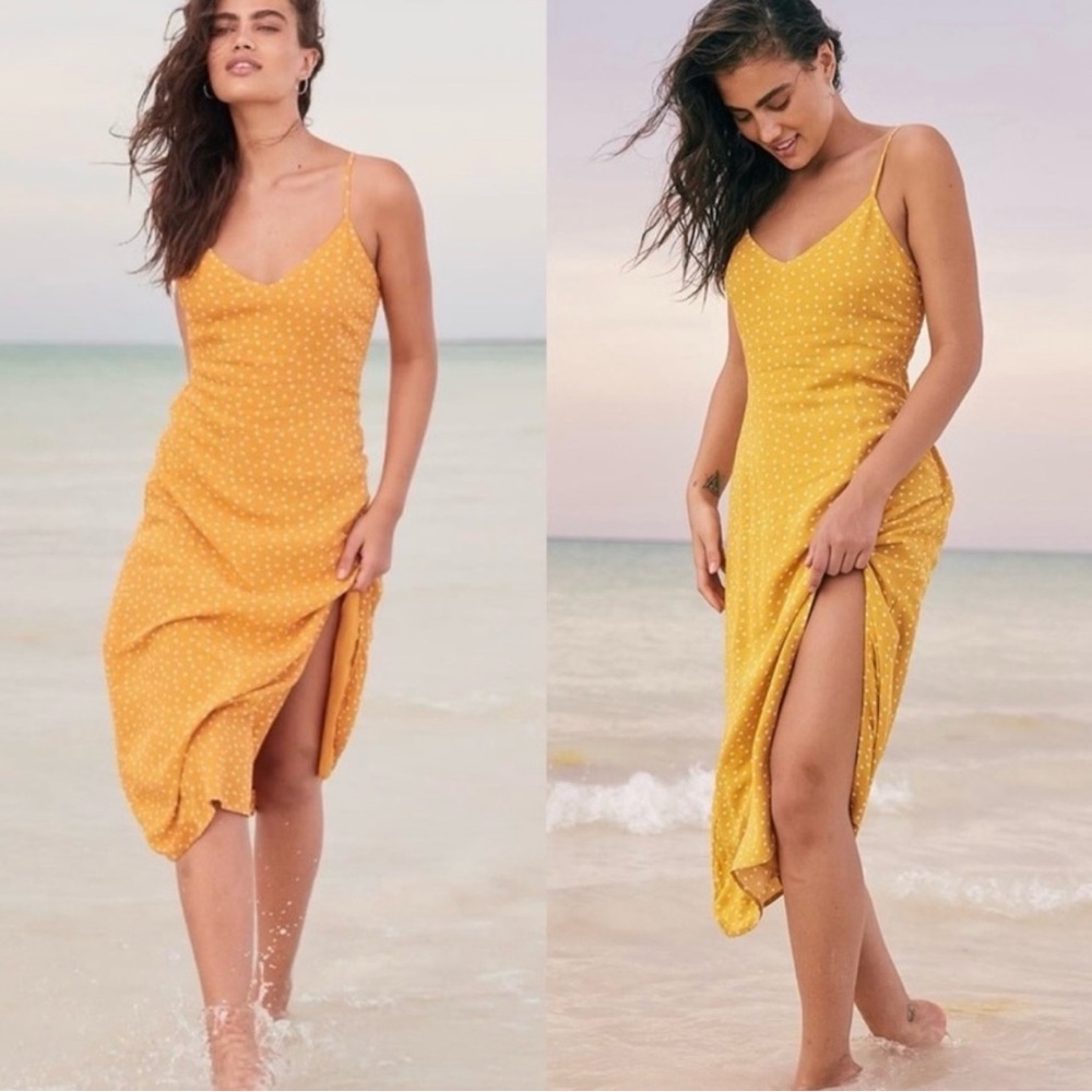 Yellow Side-Slit Midi Dress